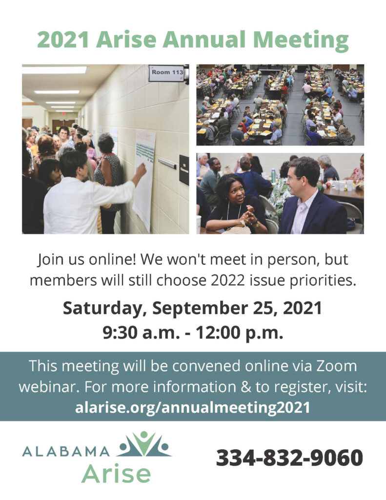 Flyer for Alabama Arise annual meeting